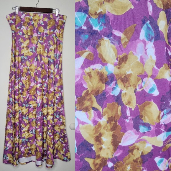 Lularoe Sz XL Purple And Yellow Floral Stretchy A Line Maxi Skirt - Picture 1 of 5